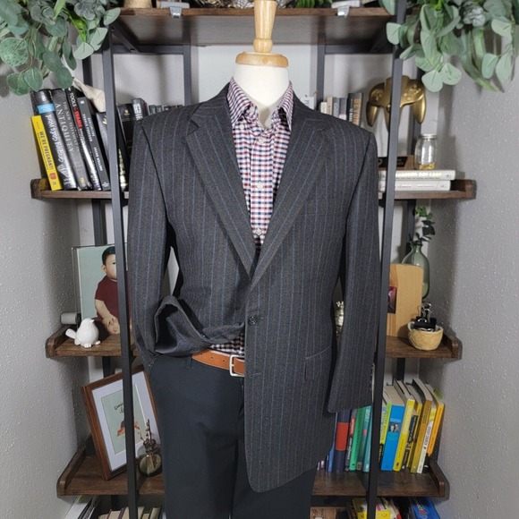 Hickey Freeman MADISON Mens Sport Coat Two Button Gray Striped Wool Cashmere 43R - Picture 1 of 16